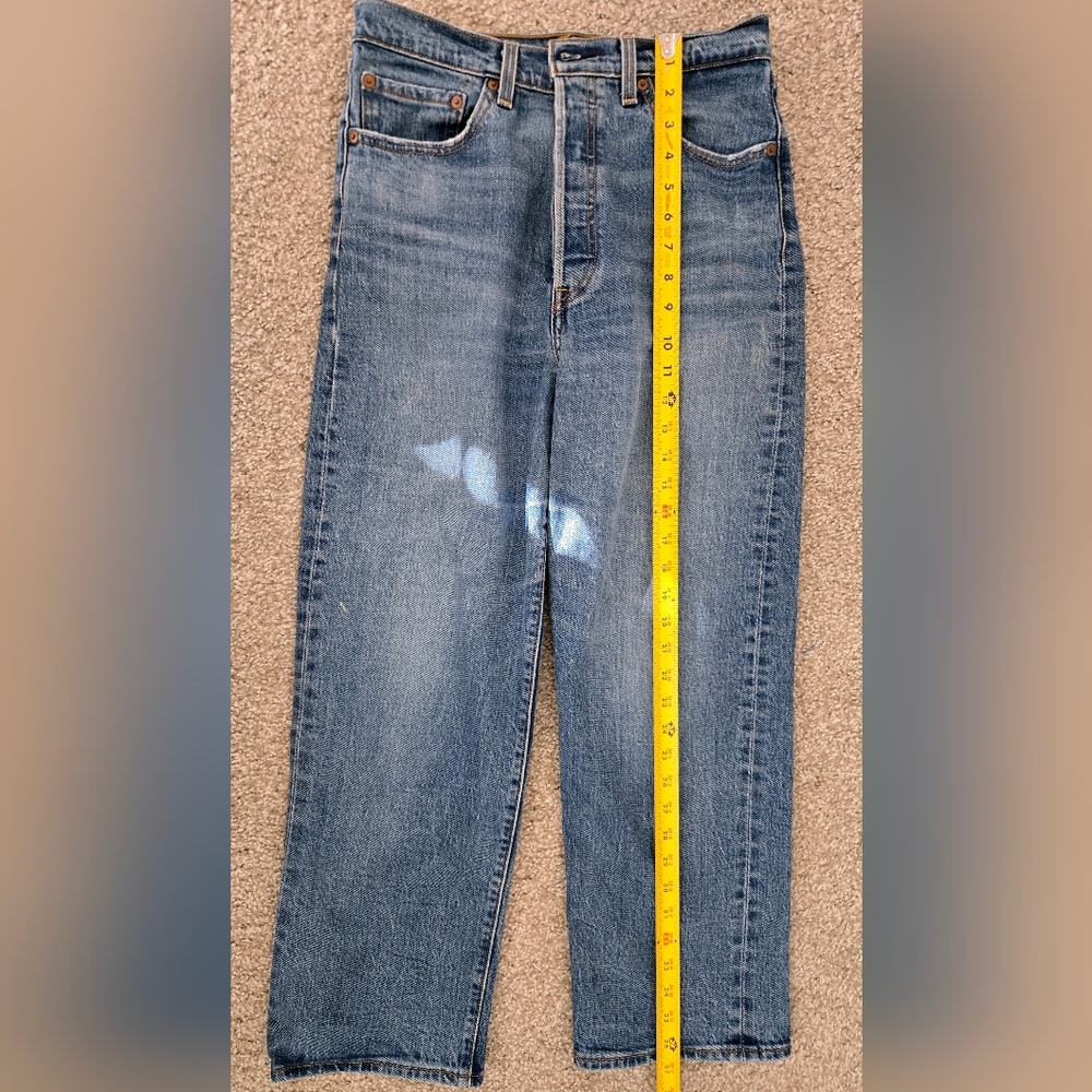 Levi’s Ribcage Straight Jeans Size 29 High Rise Button Fly Blue Denim Mom Jean - Picture 9 of 12